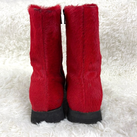 Aquatalia Italian Bright Red Pony Fur Comfy Flat Mid Calf Boots - Picture 9 of 16